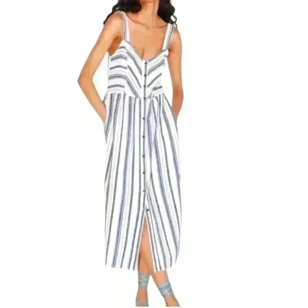 Zara Striped Sleeveless Button-Up Wide-Strap Dress, Size XS - Picture 1 of 16